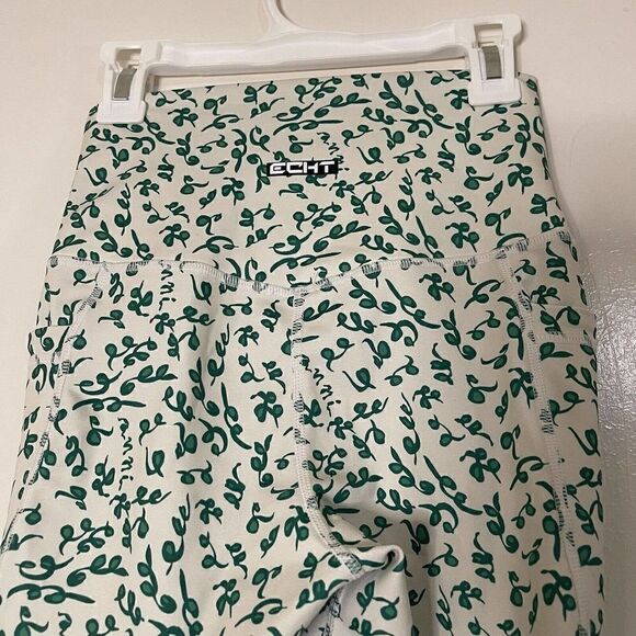 ECHT High waist green floral vines athletic leggings with pockets size XS - Picture 3 of 8